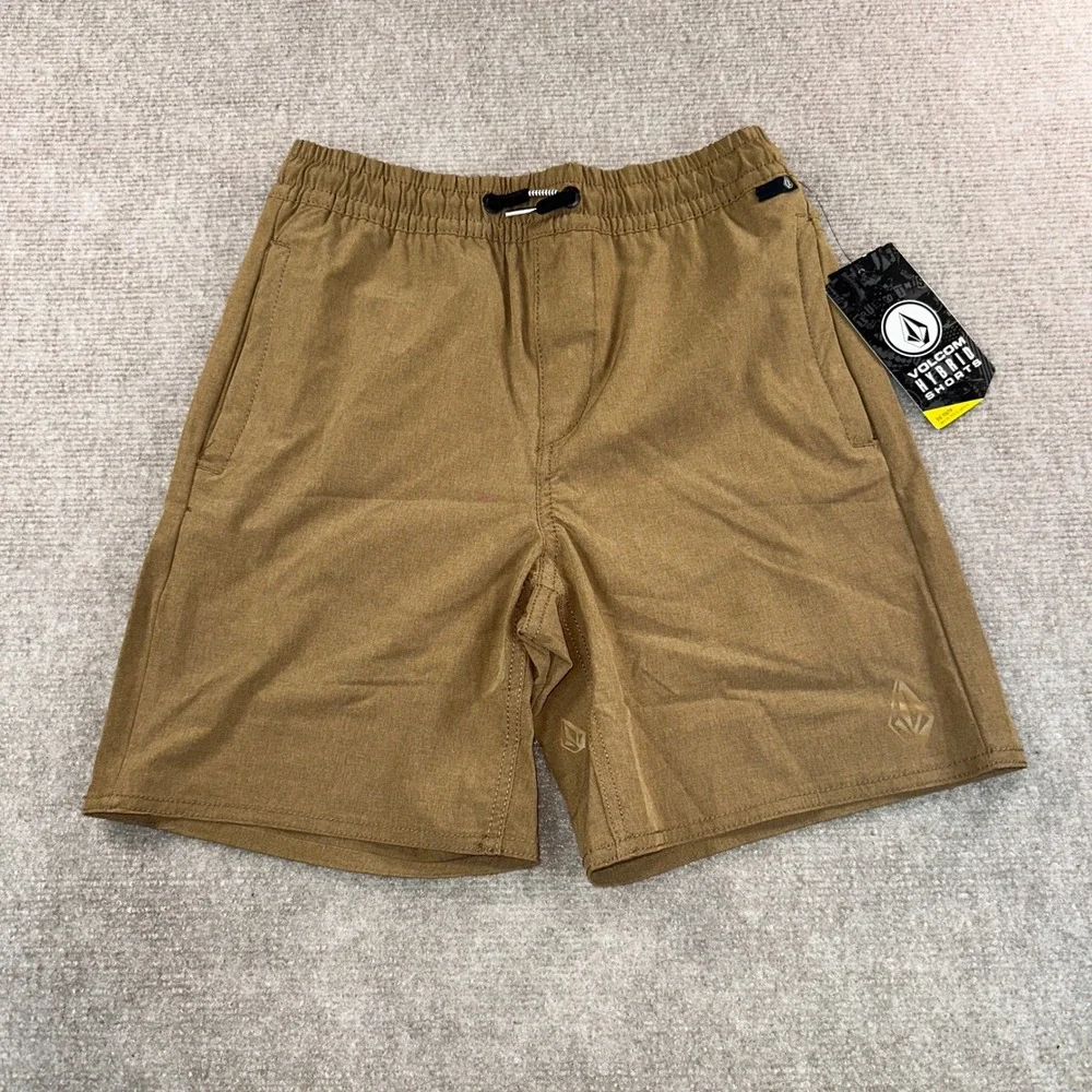 Volcom Boys Hybrid Shorts Khaki Brown Water Repellent WA950VB8 Size S 8 NWT